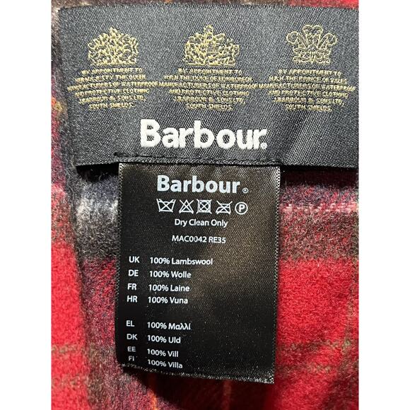 Barbour EUC Red Tartan Plaid 100% Lambswool Fringed Winter Scarf 62" x 10" - Picture 3 of 3
